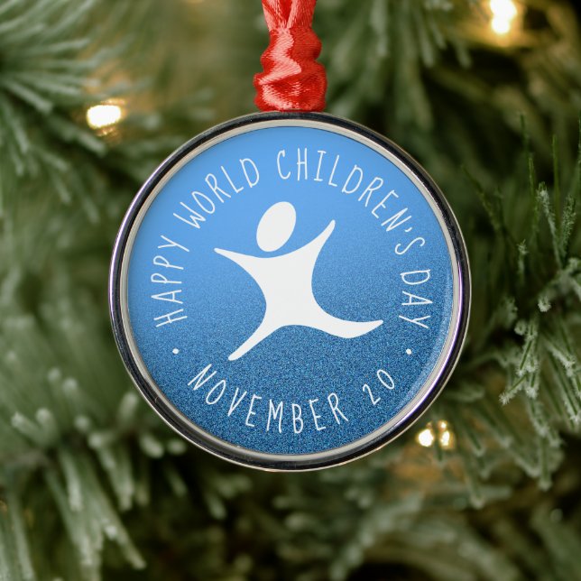 Happy World Children's Day Blue Glitzer Ornament Aus Metall (Baum)