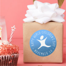 Happy World Children's Day Blue Glitzer