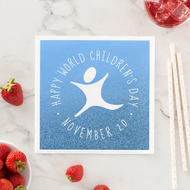 Happy World Children's Day Blue Glitzer Serviette (Beispiel)