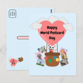 Happy World Postcard Day Cat in Balloon Postcard Postkarte