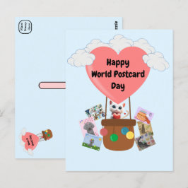 Happy World Postcard Day Cat in Balloon Postcard Postkarte