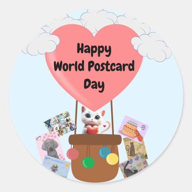 Happy World Postcard Day Cat in Balloon Stickers (Vorderseite)