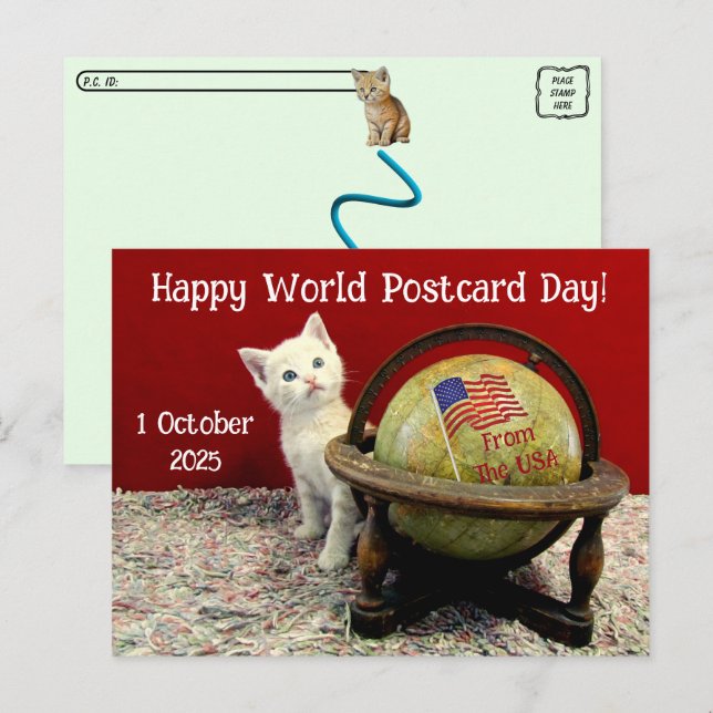 Happy World Postcard Day mit Tuffy McStuff - Katze Postkarte (Vorne/Hinten)