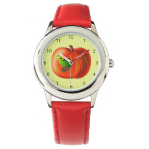 Happy Worm in Red Apple - Armbanduhr