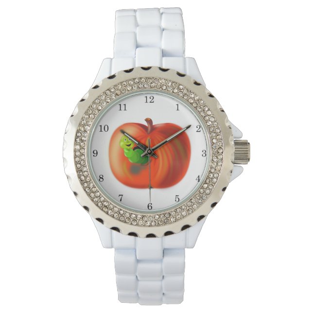 Happy Worm in Red Apple - Armbanduhr (Vorderseite)