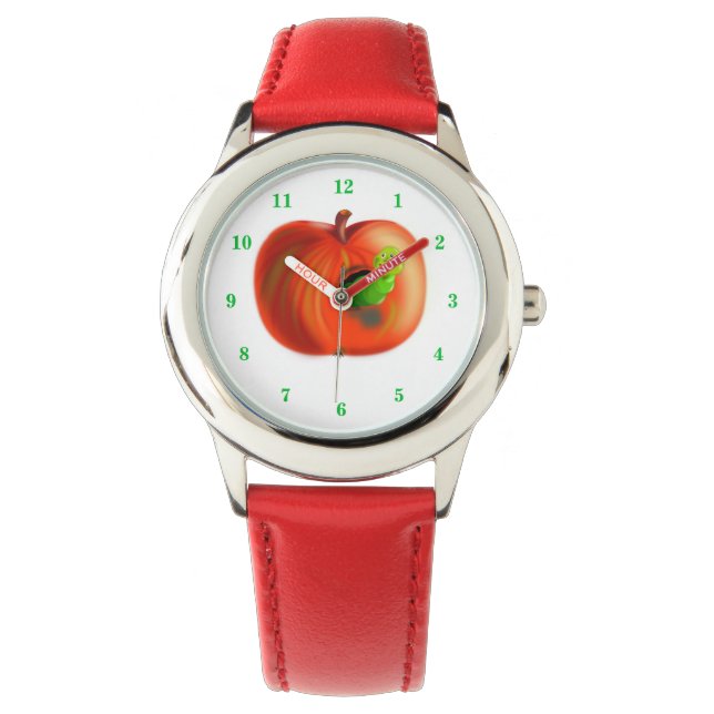 Happy Worm in Red Apple Armbanduhr (Vorderseite)
