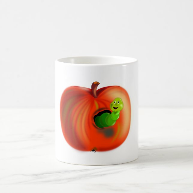 Happy Worm in Red Apple Funny Mug - Malerei Kaffeetasse (Mittel)