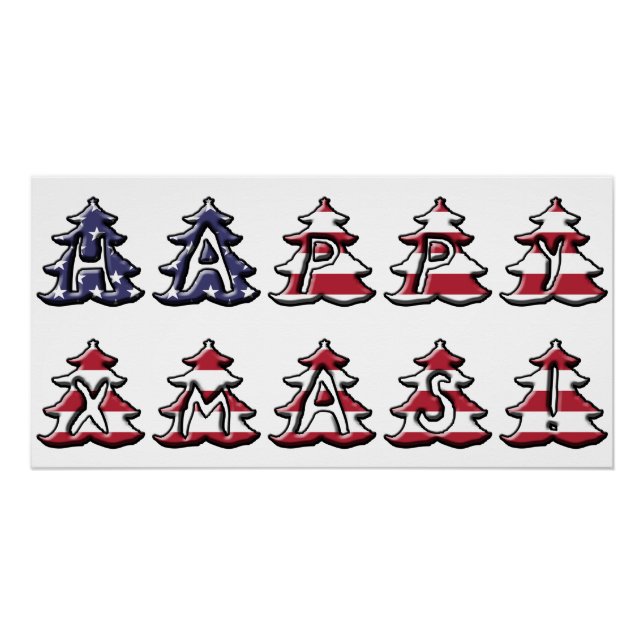 Happy Xmas USA Patriotische Weihnachtsbaumen Poster (Vorderseite)