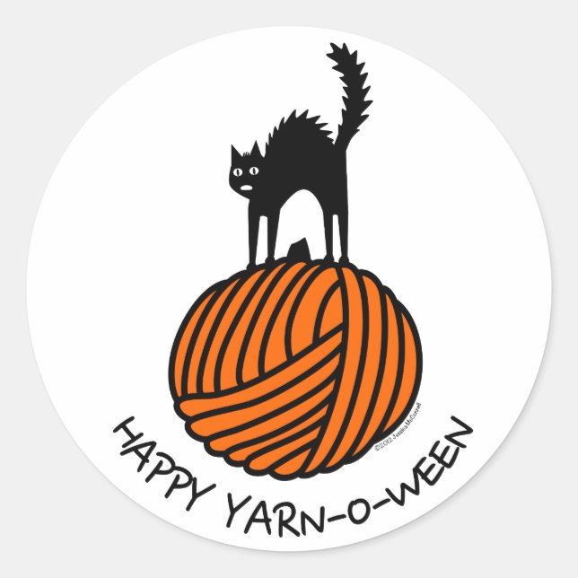 Happy Yarn-O-Ween! Runder Aufkleber (Vorderseite)