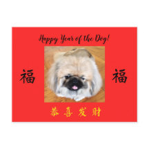 Happy Year of the Dog Pekingese CNY Postkarte