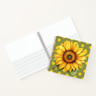Happy Yellow and Green Sunflower on Polka-Dot Notizbuch