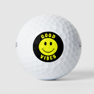 Happy Yellow Face Good Vibes Golfball