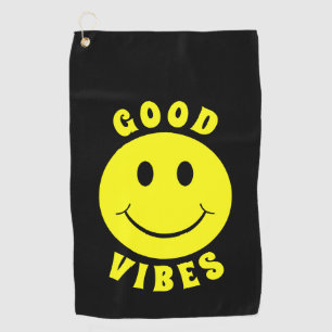 Happy Yellow Face Good Vibes Golfhandtuch