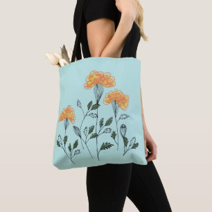 Happy Yellow Flowers auf der Aqua Tote Tasche