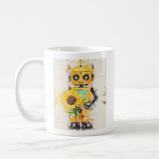 Happy Yellow Robot mit Sonnenblume Kaffeetasse