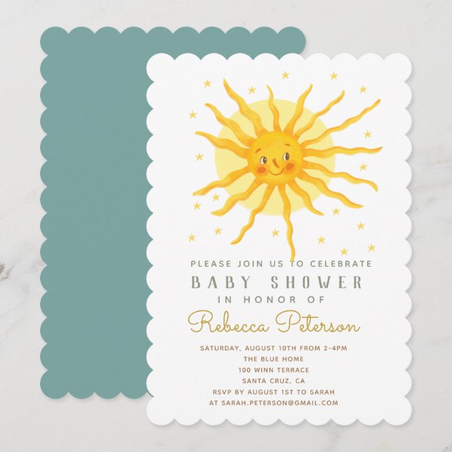 Happy Yellow Sunshine Baby Shower Einladung (Vorne/Hinten)