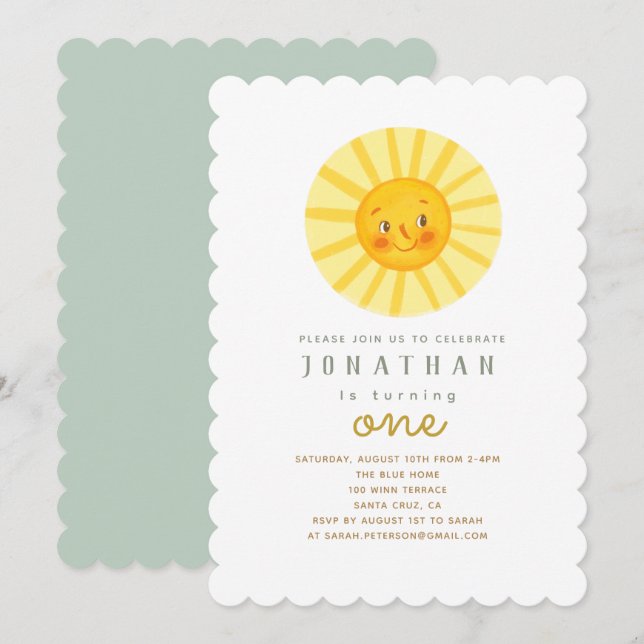 Happy Yellow Sunshine - Einladung zum Geburtstag (Vorne/Hinten)