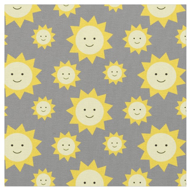 Happy Yellow Sunshine Grauer Hintergrund Stoff (Nahaufnahme)