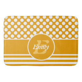 Happy Yellow &White Named Polka Dot Badematte
