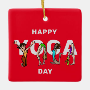 Happy Yoga Day Women Letter Positionierung Ornamen Keramikornament