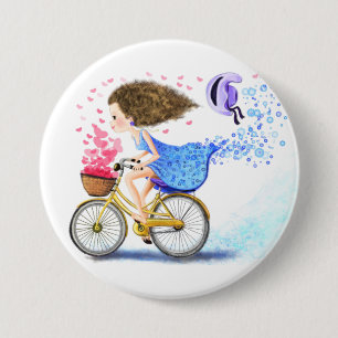 Happy Young Girl on a Bike - Romantische Liebe Her Button