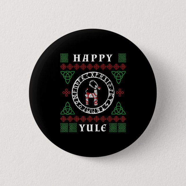 Happy Yule Pagan Wicca Ugly Christmas Sweater  Button (Vorderseite)