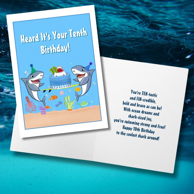 Happy Zehnte Birthday Sharks mit Cake Card Karte (Von Creator hochgeladen)