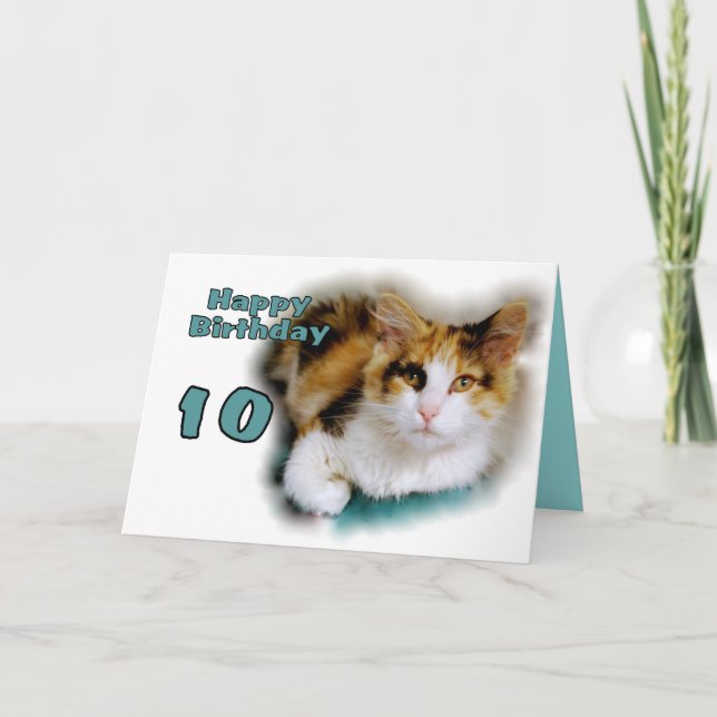 Happy Zehnten Geburtstag Calico Cat Card Karte (Vorderseite)