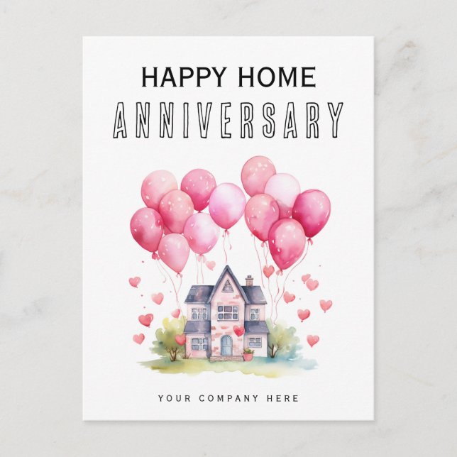 Happy Zuhause Anniversary Balloons Hört Realty Postkarte (Vorderseite)
