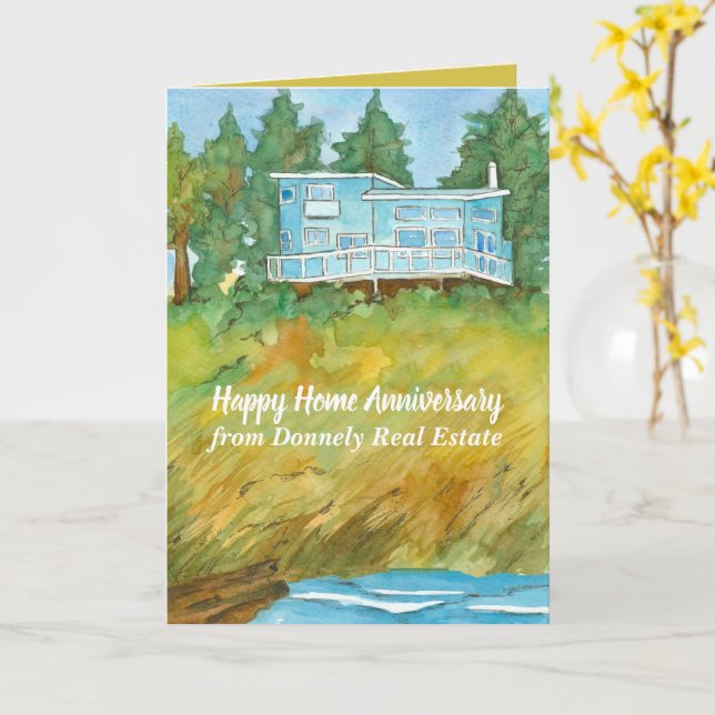 Happy Zuhause Anniversary Beach House von Realtor Karte (Gelbe Blume)