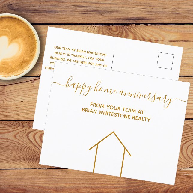 Happy Zuhause Anniversary Gold Real Anwesen Compan Postkarte (Von Creator hochgeladen)
