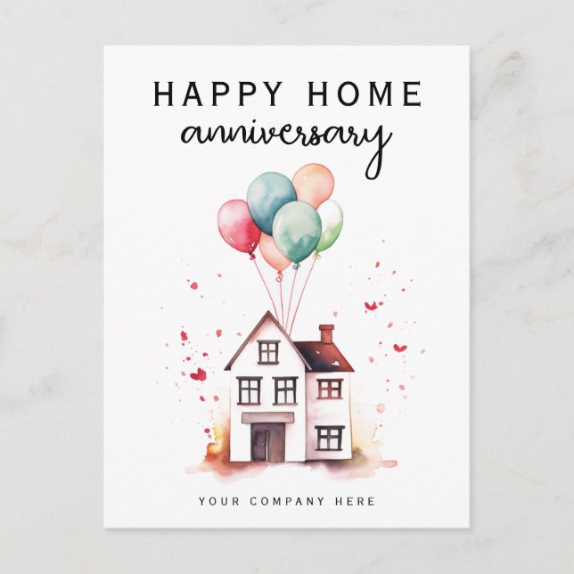 Happy Zuhause Anniversary House Balloons Realty Postkarte (Vorderseite)