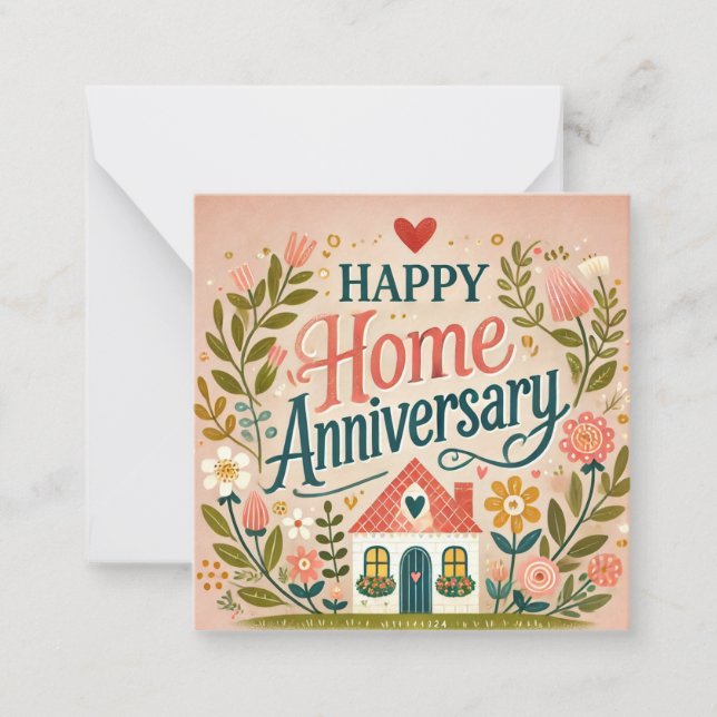 Happy Zuhause Anniversary Mitteilungskarte (Vorderseite)