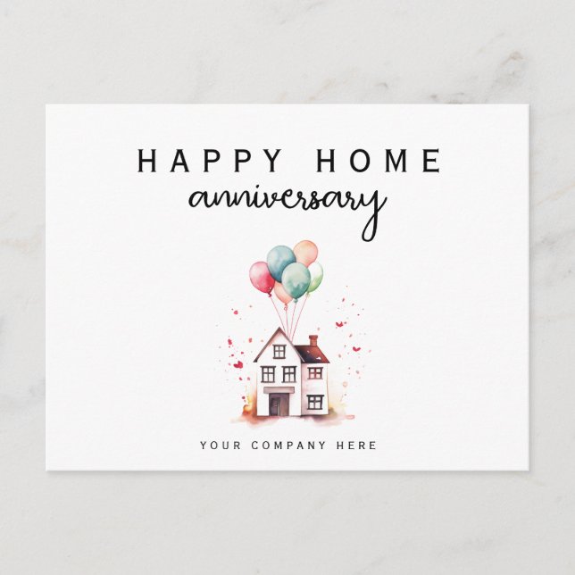 Happy Zuhause Anniversary Watercolor House Realty Postkarte (Vorderseite)