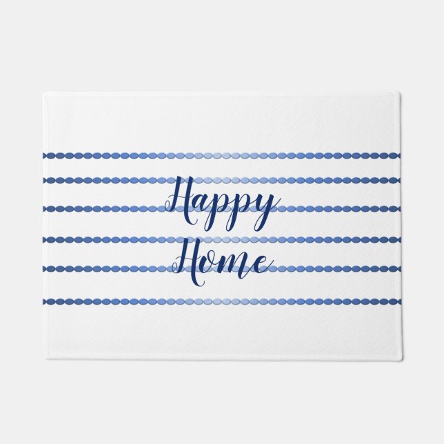 Happy Zuhause Blue Streifen White Door Mat Fußmatte (Vorderseite)