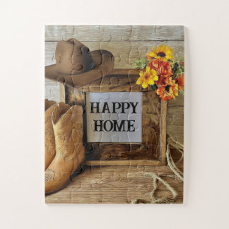Happy Zuhause Cowgirl Cowboy Style mit Cowboy Boot