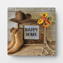 Happy Zuhause Cowgirl Cowboy Style mit Cowboy Boot Fotoplatte