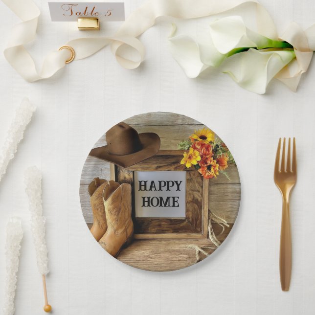 Happy Zuhause Cowgirl Cowboy Style mit Cowboy Boot Pappteller (Hochzeit)
