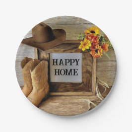 Happy Zuhause Cowgirl Cowboy Style mit Cowboy Boot Pappteller