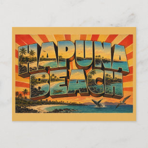 Hapuna Beach Hawaii Weißer Sand Lava Ufer Kunst Postkarte