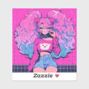 Harajuku Neon Kawaii Girl mit Twin Ponytails Aufkleber