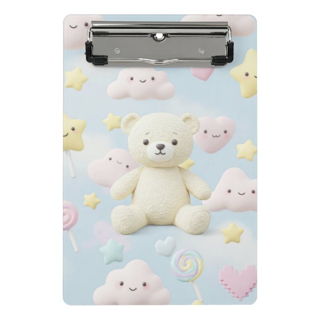 Harajuku-Stil: Wolken und Sterne von Natasha Us Mini Klemmbrett (Vorderseite)