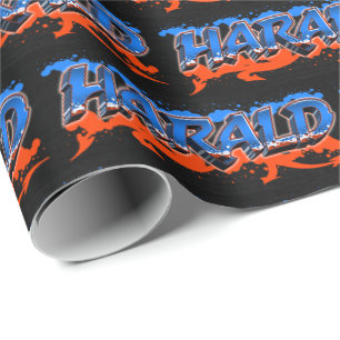 Harald Vorname Name Graffiti blue orange Geschenkpapier