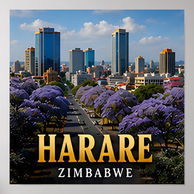 Harare Jacaranda-Boulevards und Simbabwe Geist Poster (Vorne)