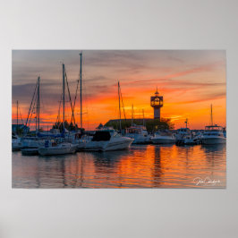 Harbor of Fire — Sunset at the Erie Marina Framed  Poster