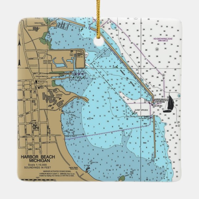 Harbour Beach Michigan Nautical Chart Keramikornament (Rückseite)