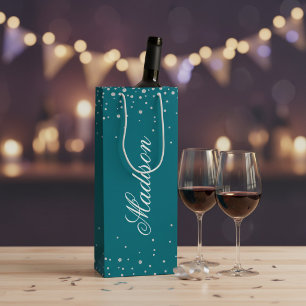 Harbour Blue Chic Diamonds Personalisiert Name Geschenktüte Für Weinflaschen