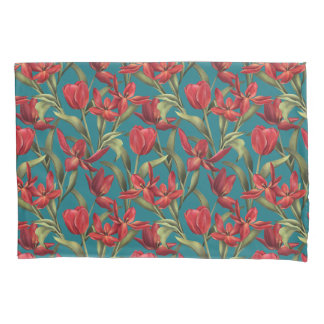 Harbour Blue Hintergrund mit Red Tulips Kissenbezug