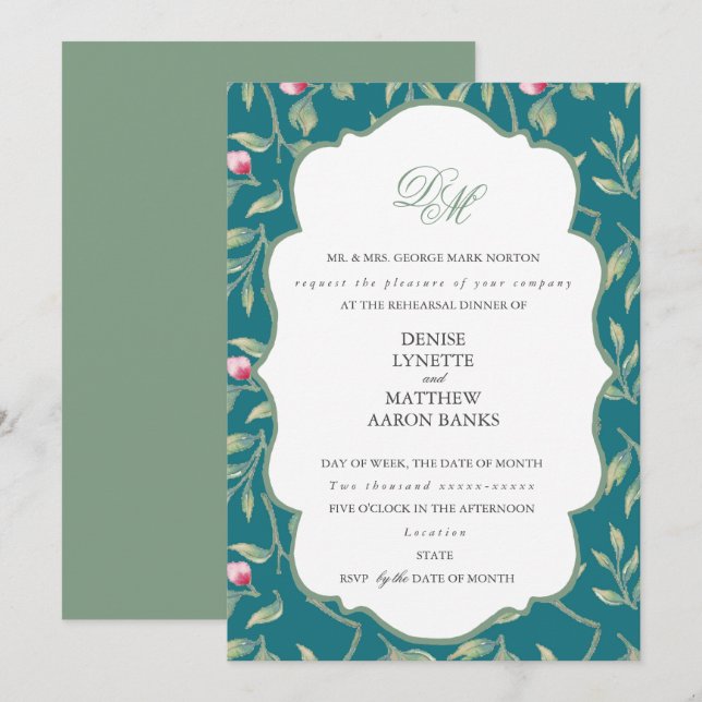 Harbour Blue und Basil Green Probe Dinner Einladung (Vorne/Hinten)