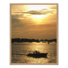 Harbour Boat Scene Spate Abend Sun Behind Clouds Fotodruck